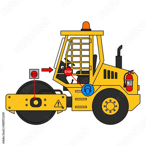 Cartoon Steamroller Safety Features Explained Clearly With Graphics And Diagrams