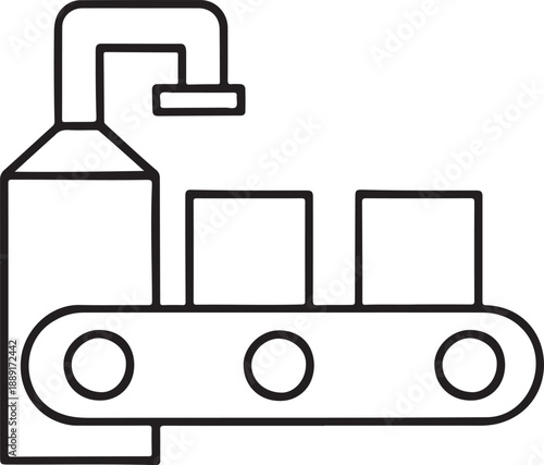 Industrial conveyor belt with boxes and pipe line
