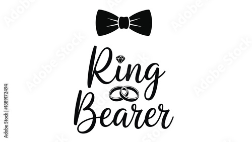 A ring bearer sign with a bow tie and wedding rings