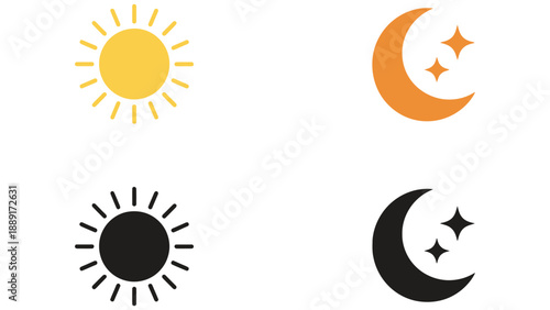 A simple illustration of sun and moon symbols with stars on a white background