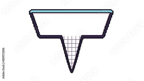 Graphic representation of a digital filter or funnel using pixel art style with a grid pattern on the lower section.