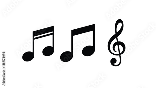 A stylized illustration of musical notes and a treble clef on a white background