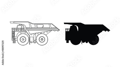 A colorful illustration of a mining truck in different design stages