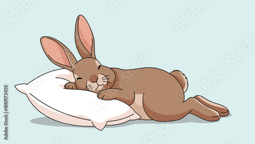 Adorable brown bunny rabbit sleeping soundly on a soft white pillow, conveying a sense of peace and comfort.