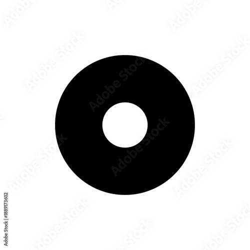 Minimalist black ring with a pristine white central circle on a clean background. Solid Style media player control icon.