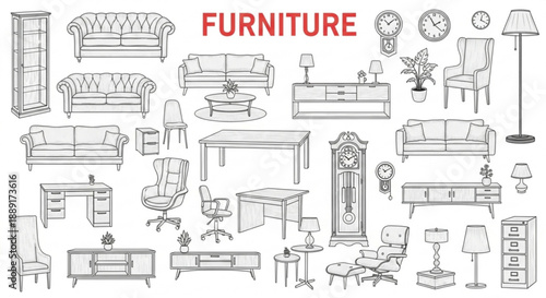 Vector Line Art Furniture Icons for Architectural Plans and Site Maps