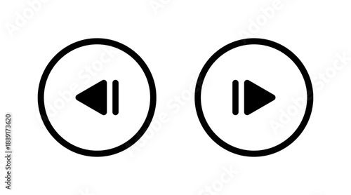 Previous and next track media player control icons with circular black outlines