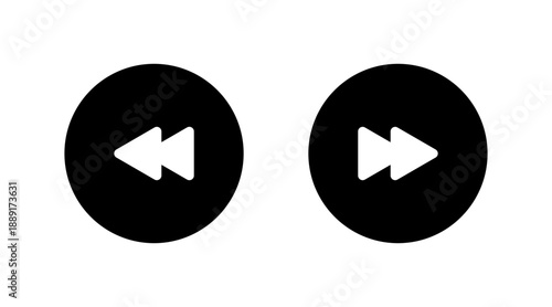 Essential media player controls: rewind and fast forward button icons for user interface. Solid Version.