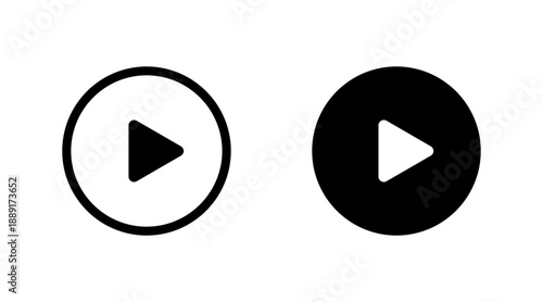 Minimalist play button icon set for modern digital media interfaces. Outline and solid dark version.