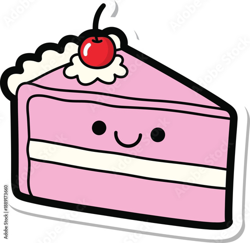 Delicious chocolate birthday cake with sweet cream and a cherry on top, a vector illustration of a festive dessert for a celebration party