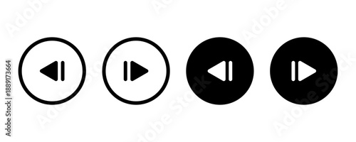 Rewind and fast forward button icons set in outline and solid styles for media players