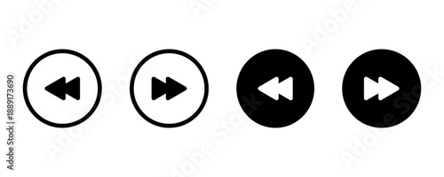 Rewind and fast forward media control buttons set with outline and solid dark versions