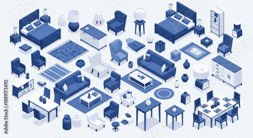 Vector Isometric Interior Design Elements for Home and Office Planning