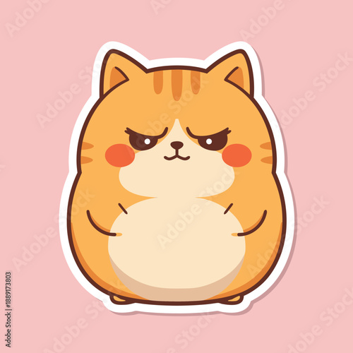 Cute Grumpy Orange Cat Sticker Design.