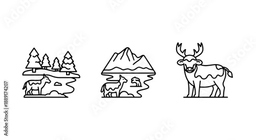 Majestic Mountain Wildlife and Forest Animals Featuring Deer and Fox in Natural Outdoor Landscape
