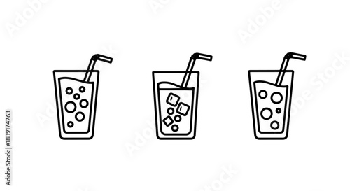 Refreshing Cold Drinks with Ice and Bubbles in Glasses for Summer Parties and Quenching Thirst