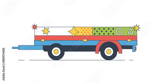 Colorful Flatbed Trailer With Fun Geometric Patterns And Stars