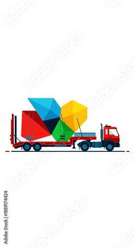 Colorful Geometric Shapes Being Transported On A Flatbed Truck Delivery Service