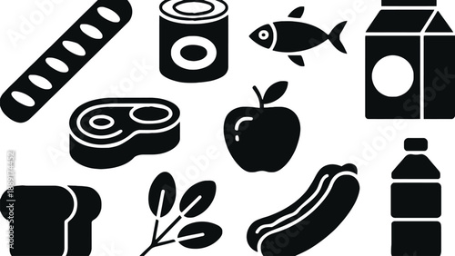 A collection of healthy food icons on a white background