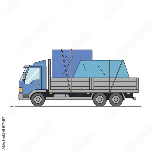 Commercial Delivery Truck Hauling Goods Safely Secured For Transport