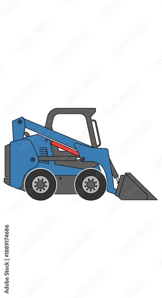 Naklejka premium Compact Blue Skid Steer Loader Machine On White Background