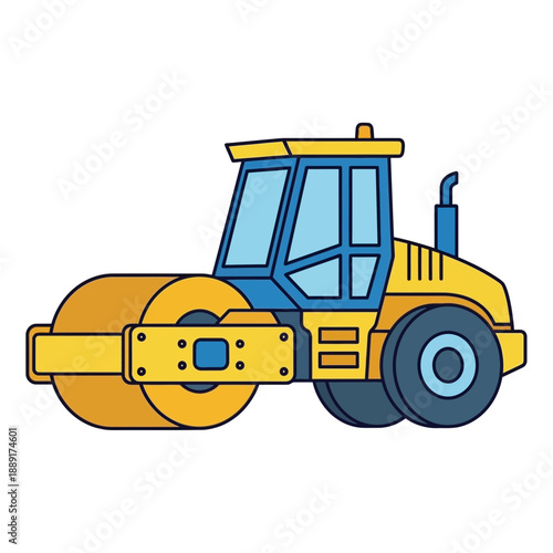 Compact And Colorful Road Roller Machine For Construction Projects Clean Illustration