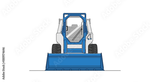 Compact Blue Skid Steer Loader Front View Illustration