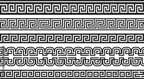 Collection of Greek Key and Geometric Border Patterns Horizontal Decorative Lines