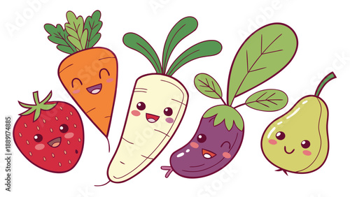 Adorable cartoon vegetables with smiling faces create a vibrant and playful still life silhouette high quality