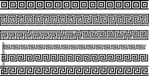 Collection of Greek Key and Meander Pattern Borders on White Background Keywords: greek key, meander, border, pattern, ancient, greek, roman