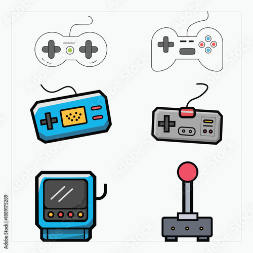 Wallpaper Mural Colorful Vintage Video Game Console and Classic Joystick Vector Set Torontodigital.ca
