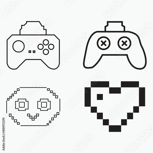 Wallpaper Mural Retro Pixel Art and Minimalist Gaming Controller Vector Icon Set Torontodigital.ca