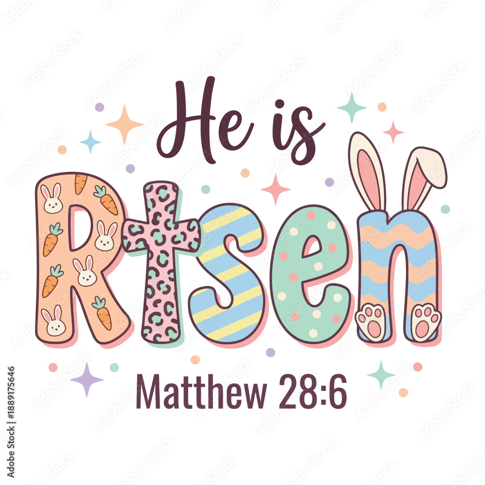 Fototapeta premium He Is Risen Easter Christian Illustration Matthew 28:6
