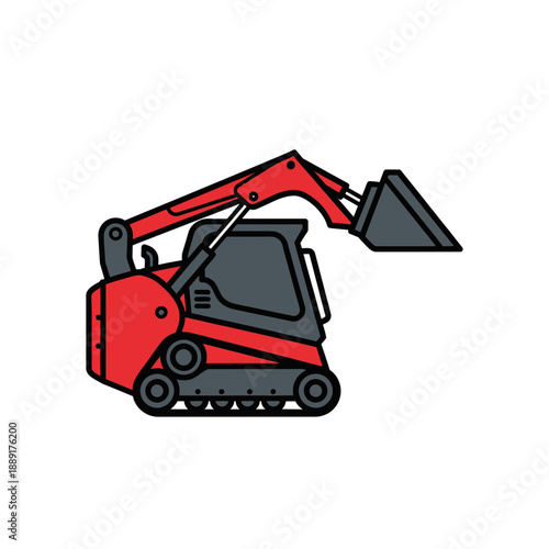 Compact Construction Vehicle With Bucket Arm Extended Forward