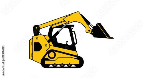 Compact Construction Vehicle with Lifting Bucket on White Background