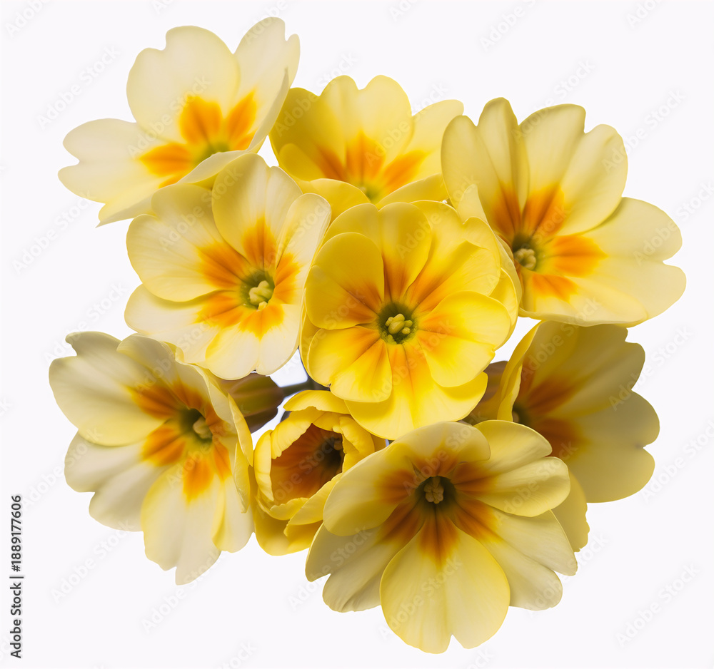 Fototapeta premium Bunch of yellow primrose flowers with orange centers