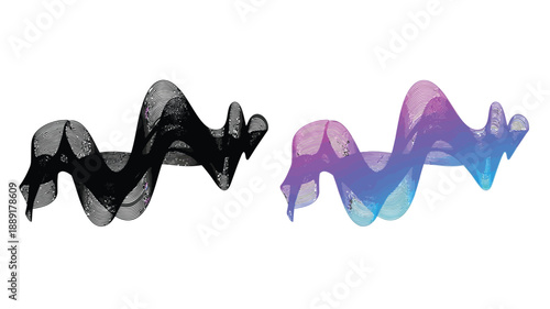 Abstract waveforms in contrasting colors black and purple blue
