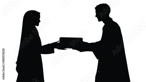 Giving food box silhouette, Ramadan charity and food donation concept vector illustration
