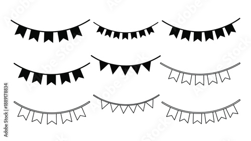 Black bunting flags arranged in three rows a decorative vector illustration