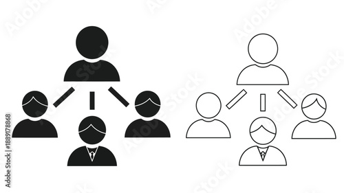 Two depictions of a hierarchical team structure with people icons