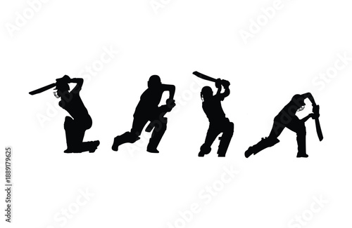 Cricket batsman silhouette with playing stile easy to edit