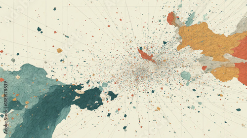 Colorful paint splashes on surface.