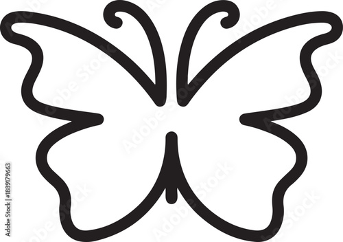 Simple black outline of a butterfly with rounded wings and antennas on a plain white surface