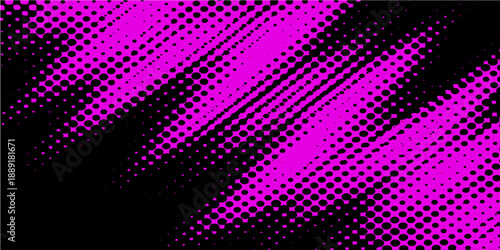 An abstract purple background vector illustration features a neon pink and blue halftone dot pattern with circular wave elements on a dark digital technology texture wallpaper backdrop
