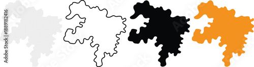 Four abstract puzzle pieces in different colors and styles