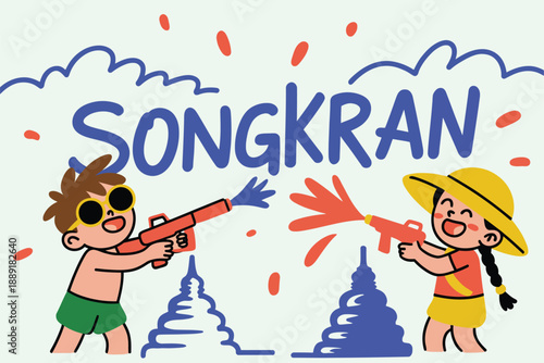 Children playing with water guns during Songkran festival