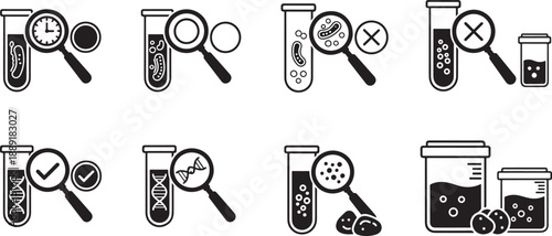 Laboratory test tube and magnifying glass bacteria