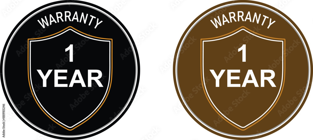 Obraz premium 1 Year Warranty Badge Set with Shield Icon, Professional Circular Guarantee Seal Design for Product Packaging and Customer Trust