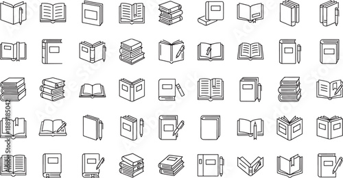 Various book in line style line education reading