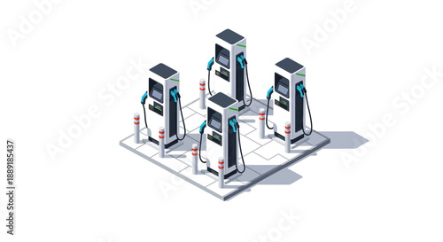 Electric vehicle charging station with four modern charging points.